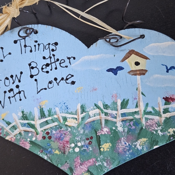 Vintage Country Theme Heart Shaped Handmade Wooden Heart Signs Y2K 1990s Wall - Picture 3 of 6